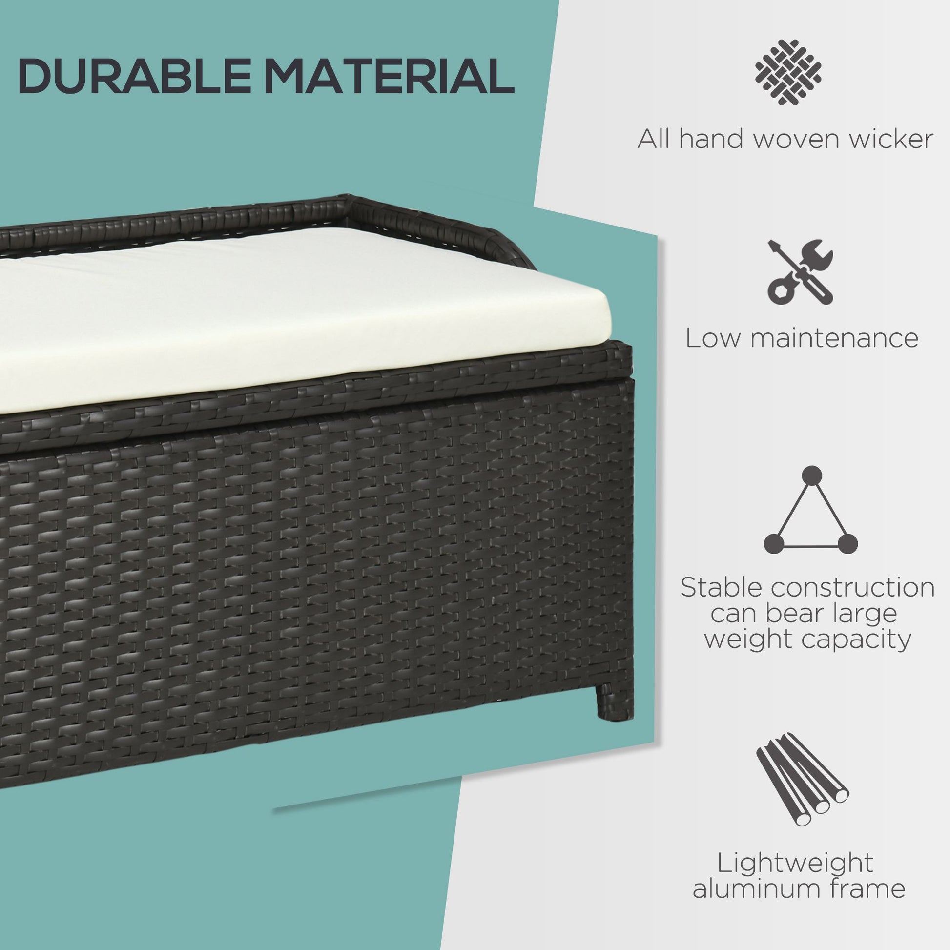 Outsunny Outdoor Wicker Storage Bench Deck Box, Pe Rattan Patio Furniture Pool Container Storage Bin With Interior Waterproof Bag And Comfortable Cushion, Cream White Cream White Aluminum