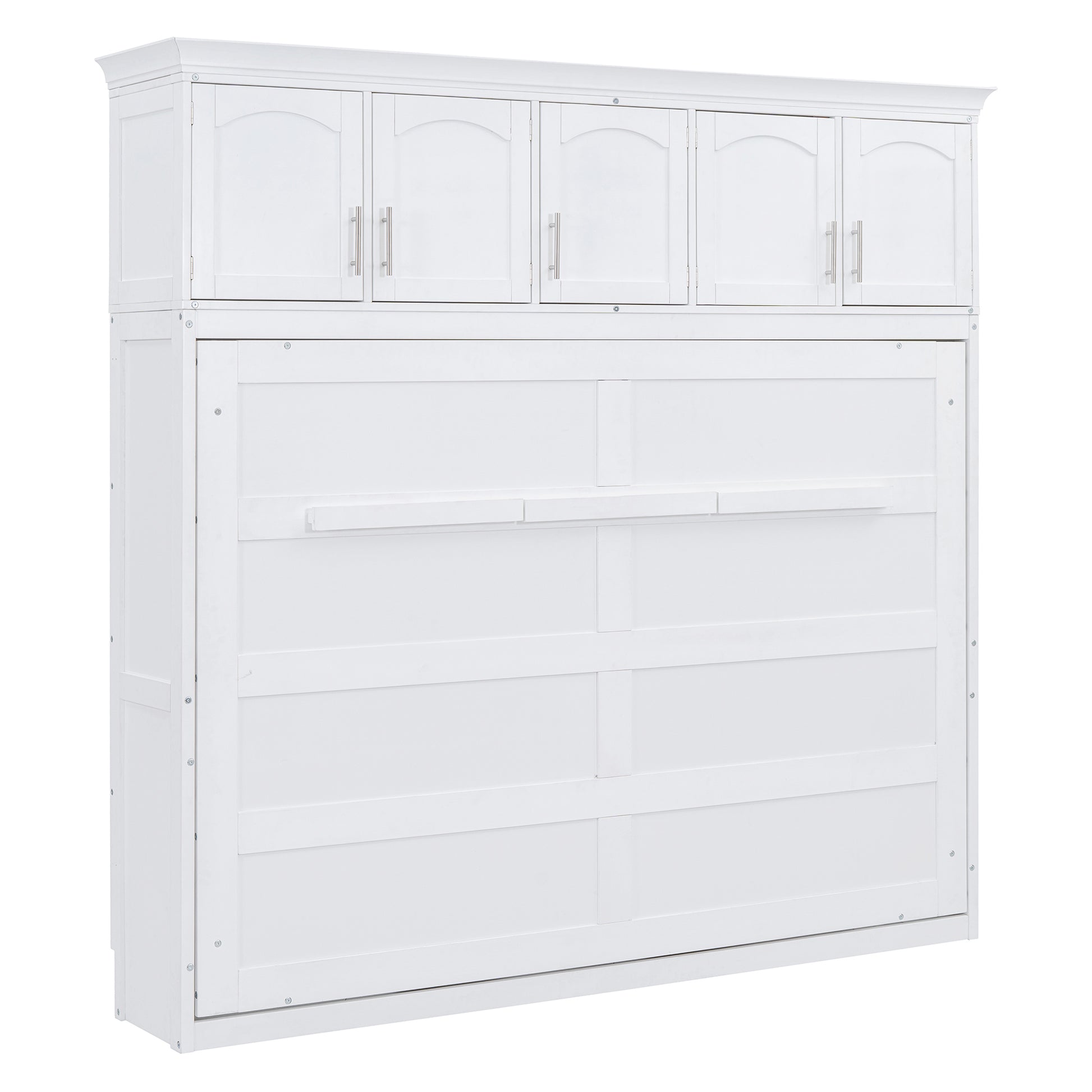 Queen Size Murphy Bed Wall Bed With Top Cabinets,White Queen White Plywood