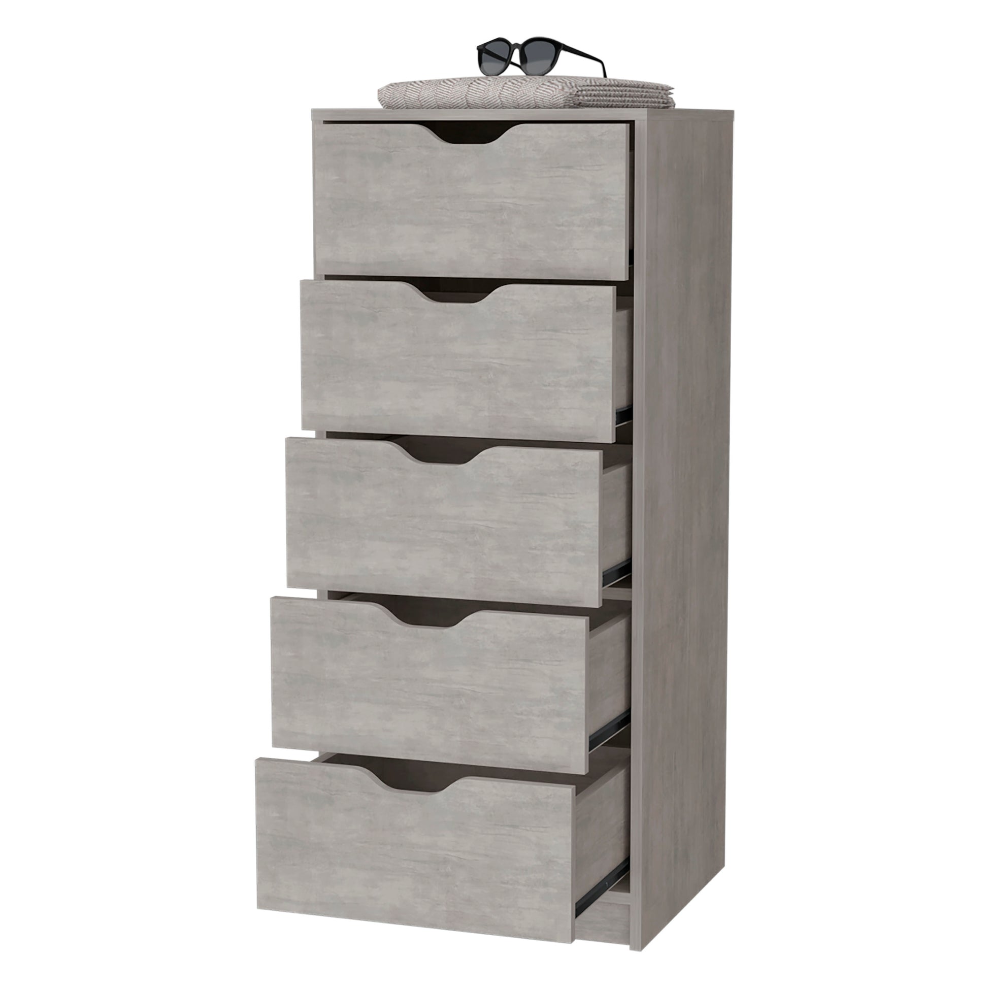 Dillon 5 Narrow Drawer Dresser, Tall Chest Of Drawers Gray Bedroom Contemporary Melamine Engineered Wood