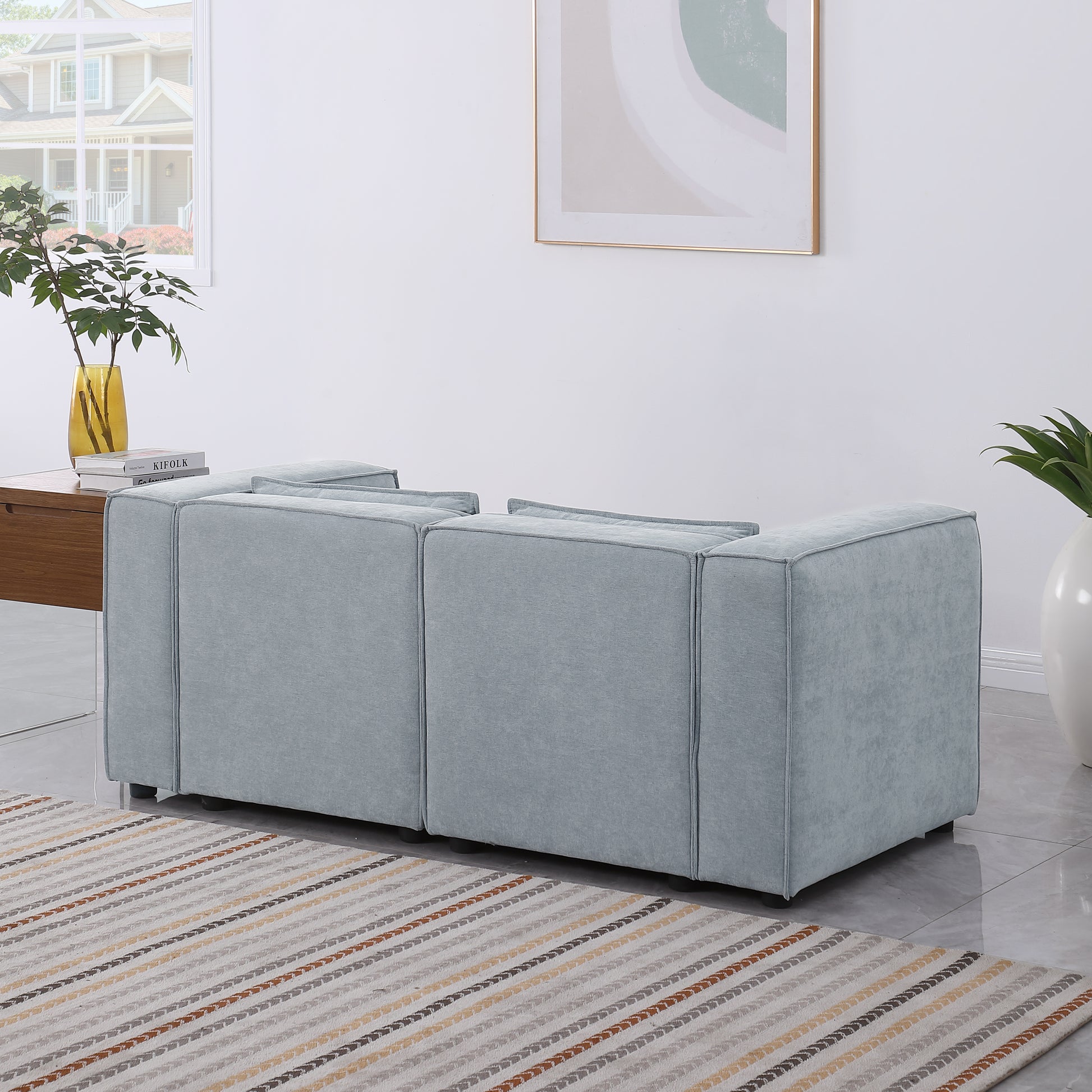 Modular Sofa Grayish Blue Chenille Fabric, Simple And Grand, The Seat And Back Is Very Soft. This Is Also A Knock Down Sofa Grayish Blue Chenille 2 Seat