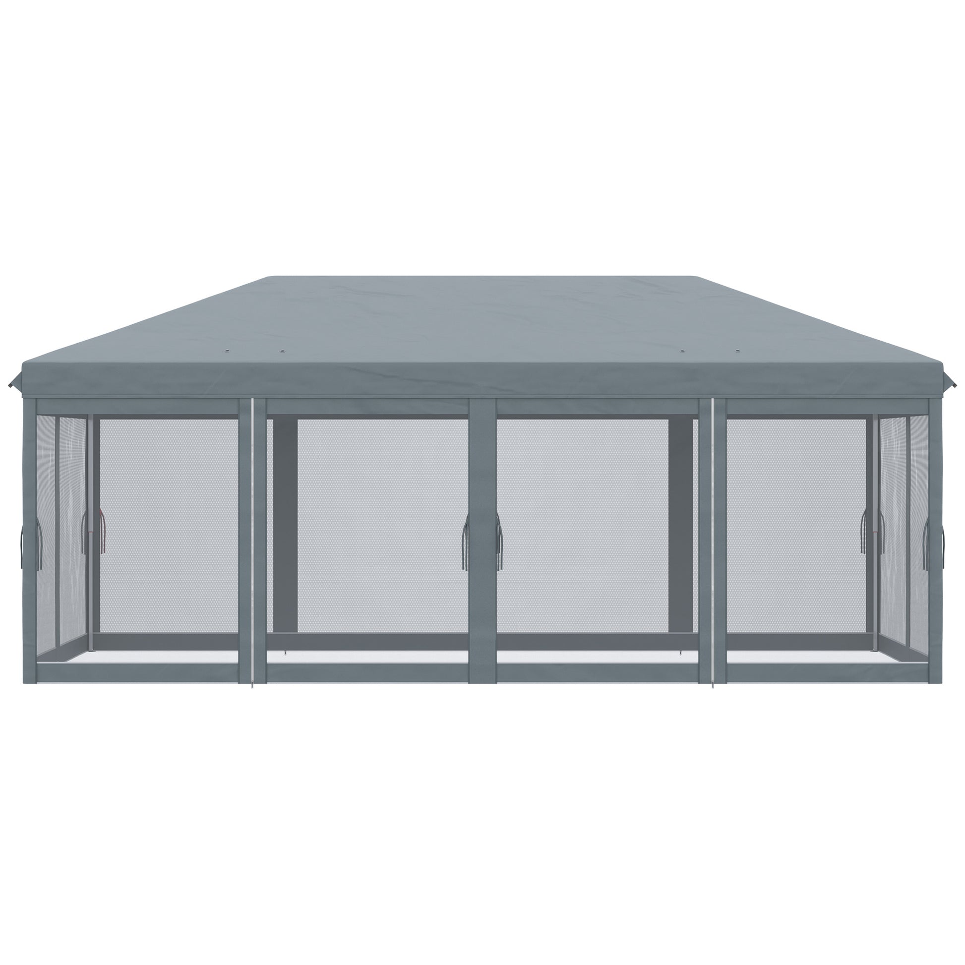 Outsunny 10' X 20' Pop Up Canopy Tent With Netting, Heavy Duty Instant Sun Shelter, Large Tents For Parties With Carry Bag For Outdoor, Garden, Patio, Gray Gray Steel