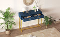 Modern Sleek Console Table Two Drawers With Stripe Design For Living Room And Entryway Navy Navy Mdf