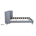 Queen Size Upholstered Platform Bed With Led Lights And U Shaped Headboard, Linen Fabric, Gray Queen Gray Wood Metal