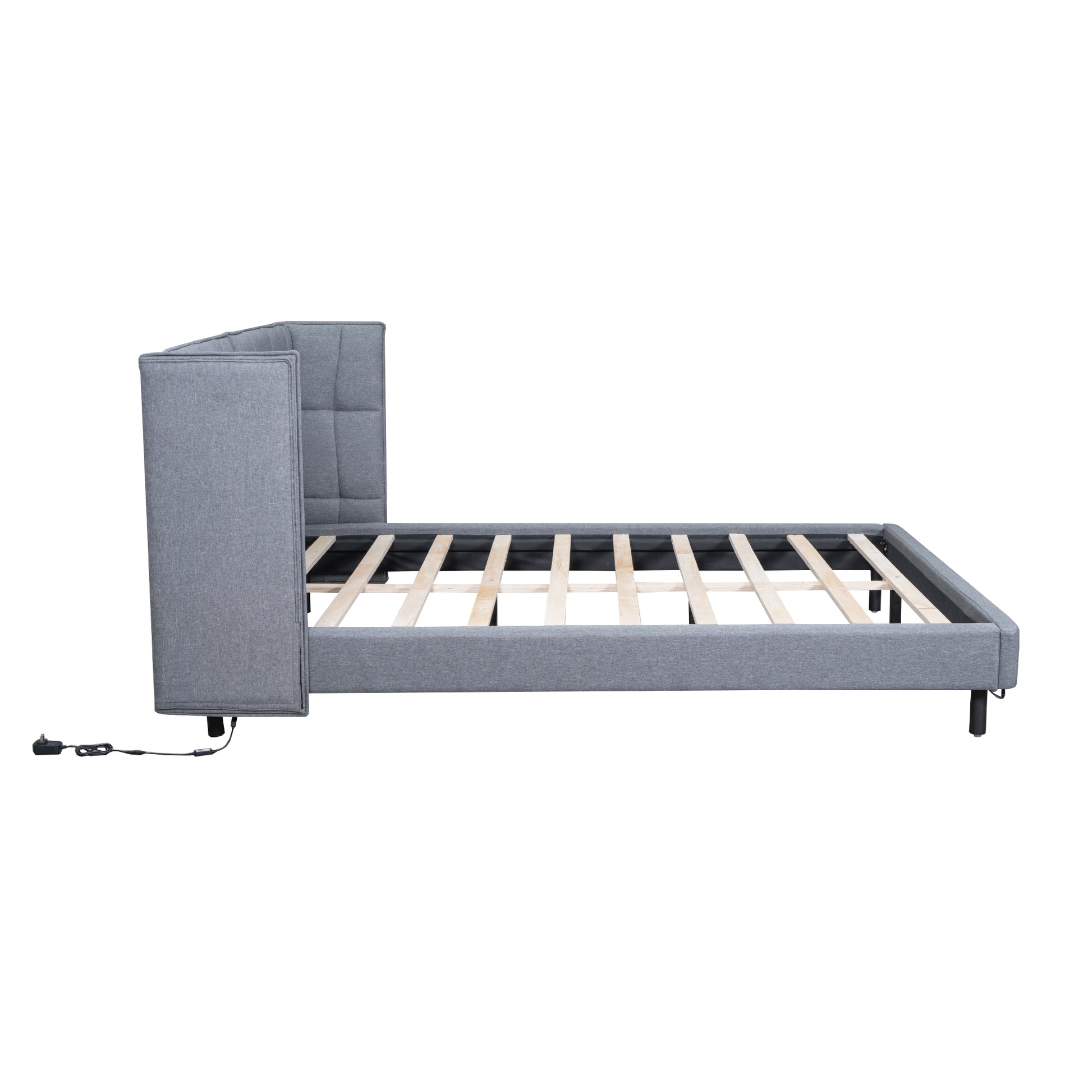 Queen Size Upholstered Platform Bed With Led Lights And U Shaped Headboard, Linen Fabric, Gray Queen Gray Wood Metal