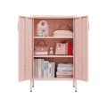 Pink Steel Double Door Cabinet With Handles, With Removable Dividers And Adjustable Height. Suitable For Living Room, Office, Bedroom, Study And Other Places. 3 4 Shelves Pink Metal