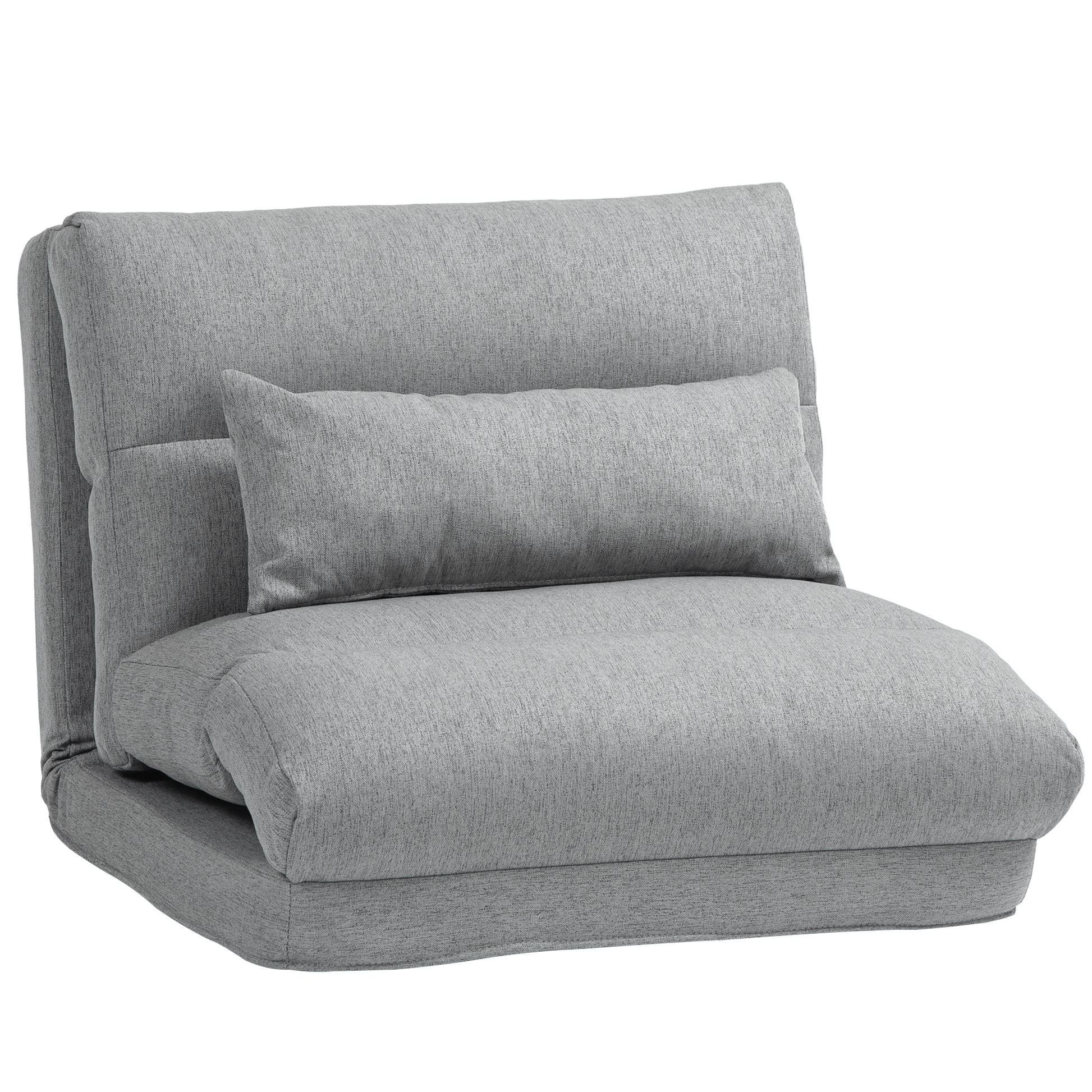 Homcom Folding Floor Chair, Convertible Lazy Sofa Bed, Floor Couch With 6 Position Adjustable Backrest And Pillow For Reading, Gaming, Meditating, Gray Gray Polyester