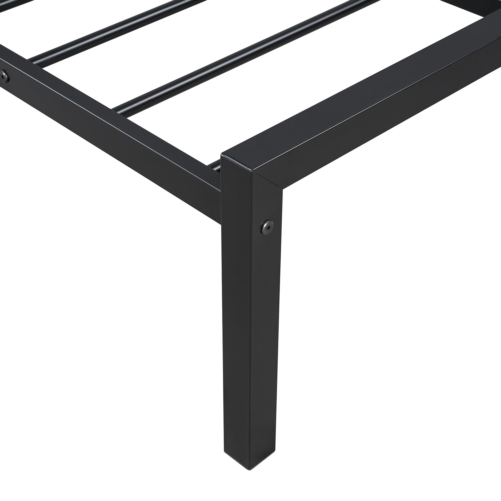 Full Size Metal Platform Bed With Twin Size Trundle,House Shaped Headboard Design, Black Full Black Metal