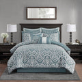 8 Piece Jacquard Comforter Set Aqua Silver King King Aqua Silver Polyester