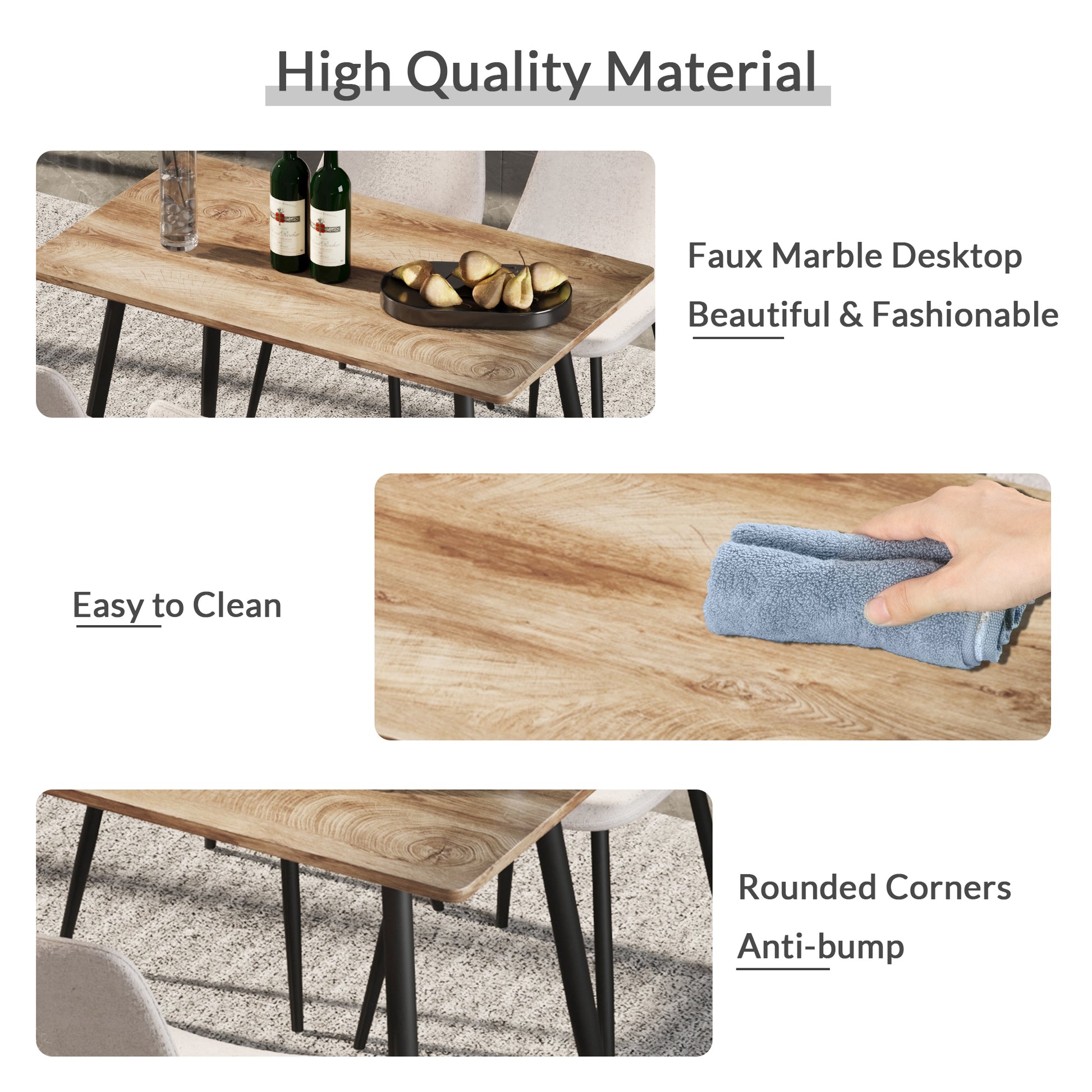 Modern Minimalist Mdf Wood Color Desktop, Black Metal Legs, Small Sized Dining Table, Computer Desk, Office Desk, Kitchen Table, For4 6 Seat.Suitable For Kitchen, Dining Room, Living Room Wood Seats 4 Kitchen Mdf