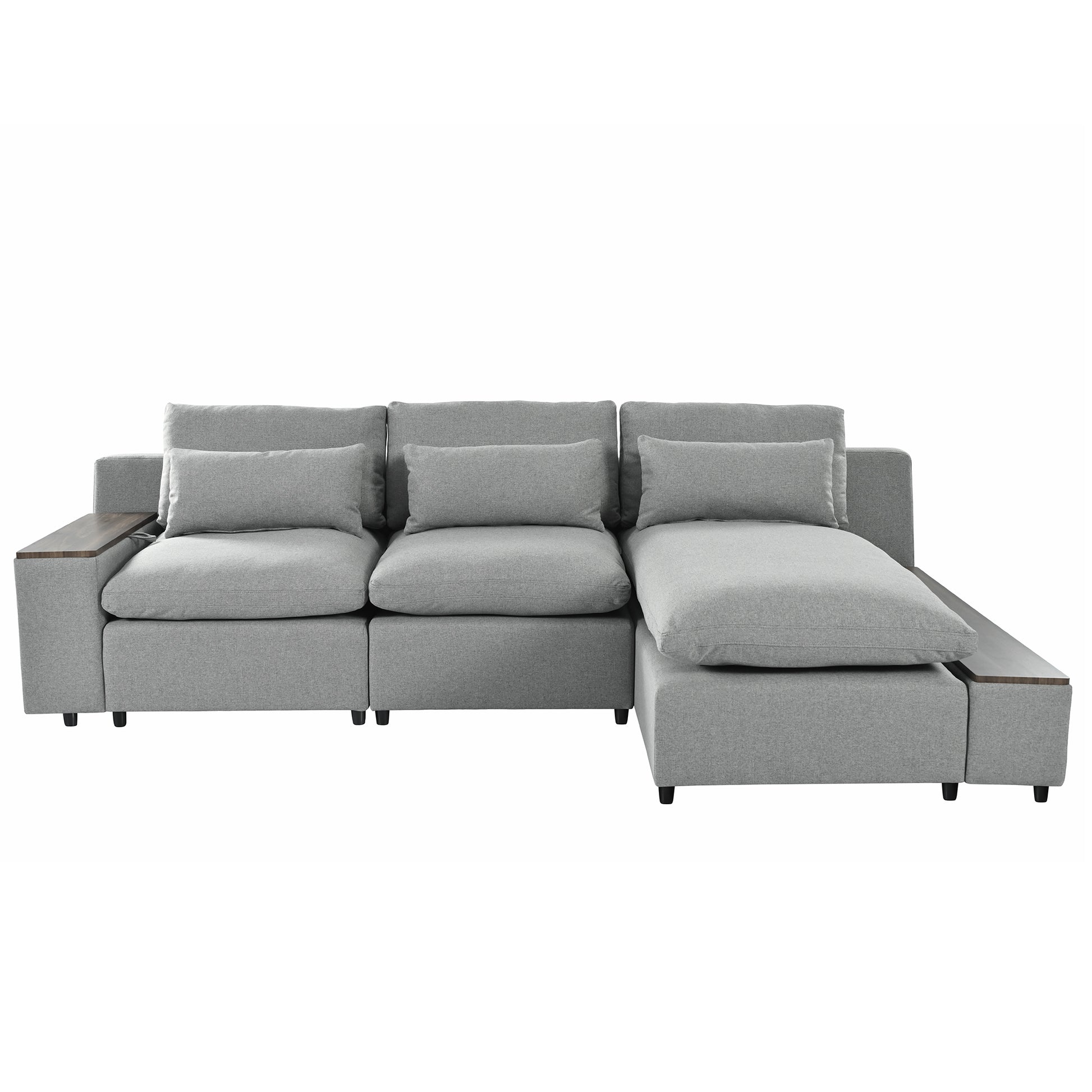 L Shaped Modular Sectional Sofa With Removable Back Cushions,3 Pillows And 2 Storage Spaces,Suitable For Living Rooms,Offices And Apartments Gray Polyester 3 Seat