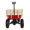 Outdoor Wagon All Terrain Pulling W Wood Railing Air Tires Children Kid Garden Red Steel