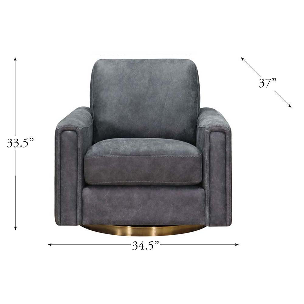 Hayward Swivel Leather Chair Gray Memory Foam Genuine Leather