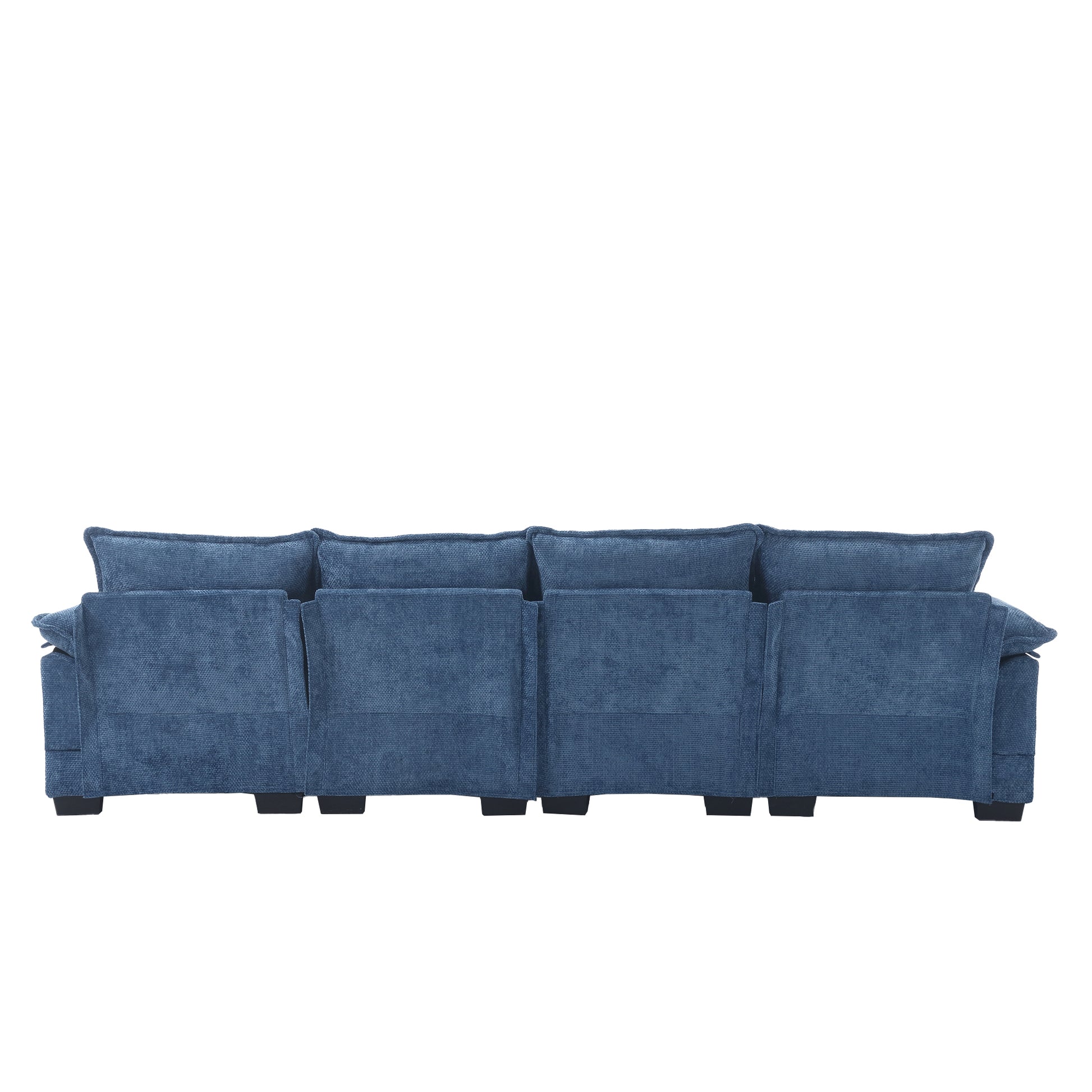 United We Win Modern Large Chenille Fabric U Shape Sectional Sofa Navy Chenille
