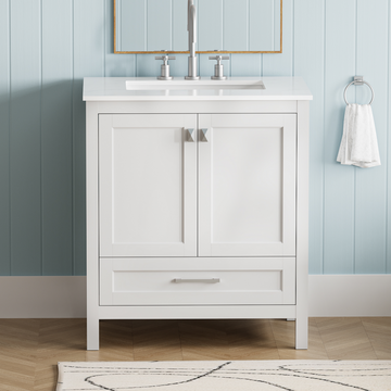 30 Inch Freestanding Bathroom Vanity With Sink, Carrara Engineered Marble Vanity Top With Undermounted Rectangular Ceramic Sink, Large Storage Soft Close Door, White 24V03 30Wh White Wood Solid Wood