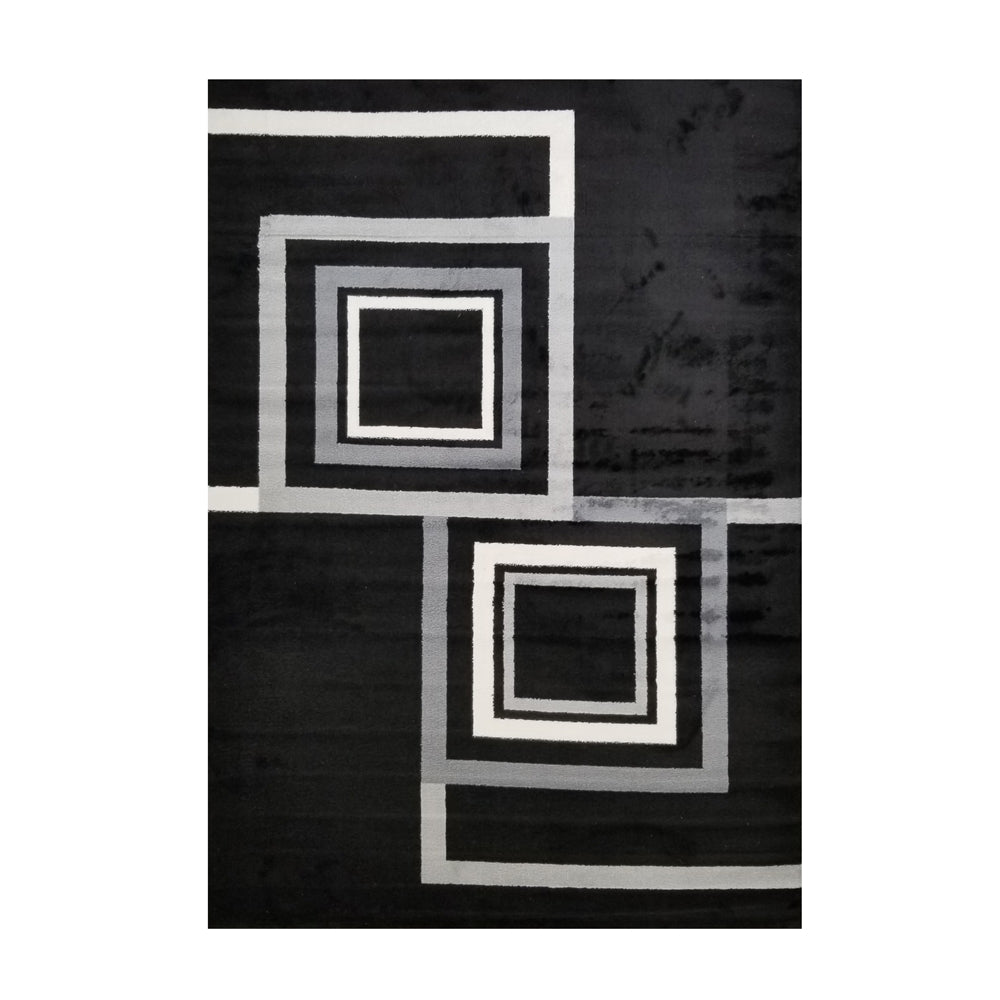 Jersey Area Rugs, Carpets For Livingroom, 5X7 Area Rugs ,1925 Black Rectangle 5&7 Black Grey Contemporary Abstract Polypropylene