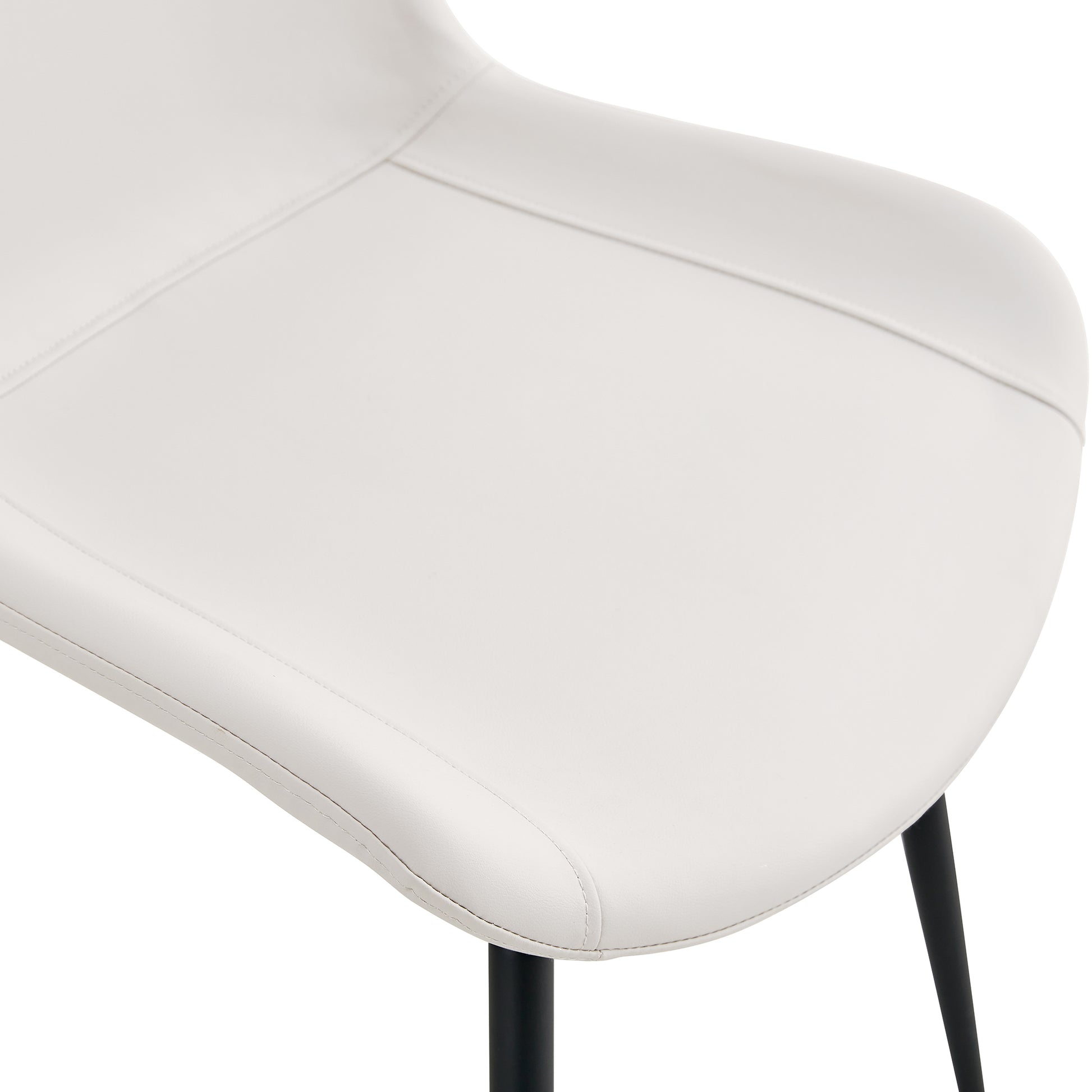 White Artificial Leather Backrest Cushion Dining Chair, Black Metal Legs, Curved Widened Cushion Design For More Comfort, Suitable For Restaurants, Kitchens, Bedrooms, Offices. 6 Chairs 0502 White Black Faux Leather