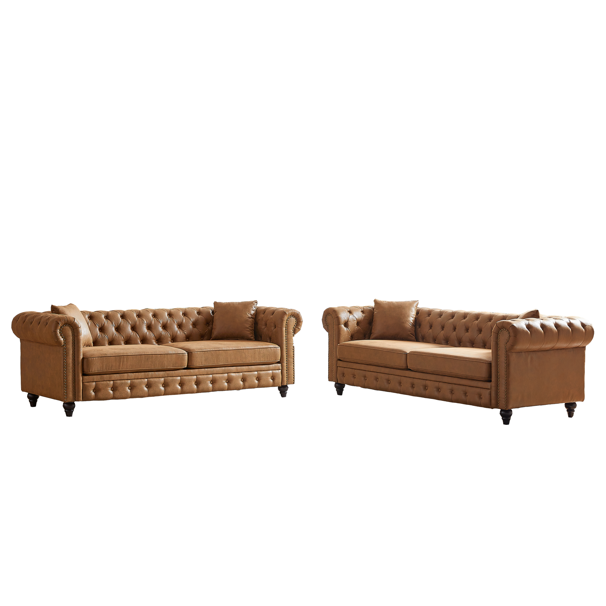 Fx 3 Seats 3 Seats Combo Sofa Modern Living Room Sofa With Solid Wood Frame And Wooden Feet, 4 Cushions, Apartment Sofa Furniture For Living Room, Living Room, Office Brown Wood Pine Foam Fabric 6 Seat