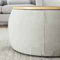 Round Storage Ottoman, 2 In 1 Function, Work As End Table And Ottoman,With Small Seat,Light Grey 25
