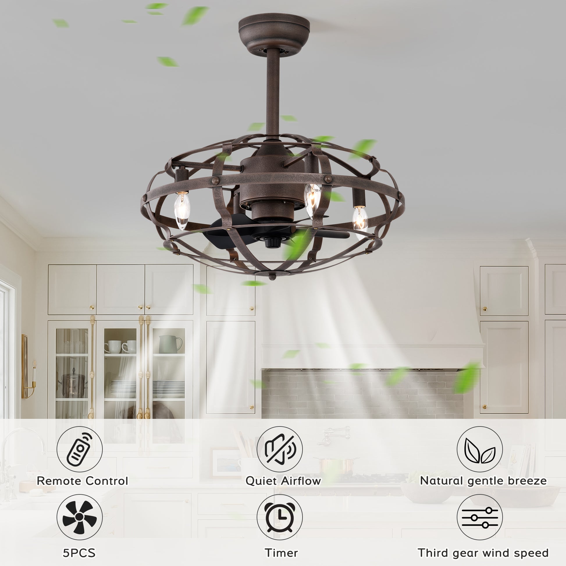 Best Sells Modern Enclosed Ceiling Fan Indoor With Remote Control And Bladeless Rust Red Industrial Ceiling Fan Light Kit Matte Black Abs Metal