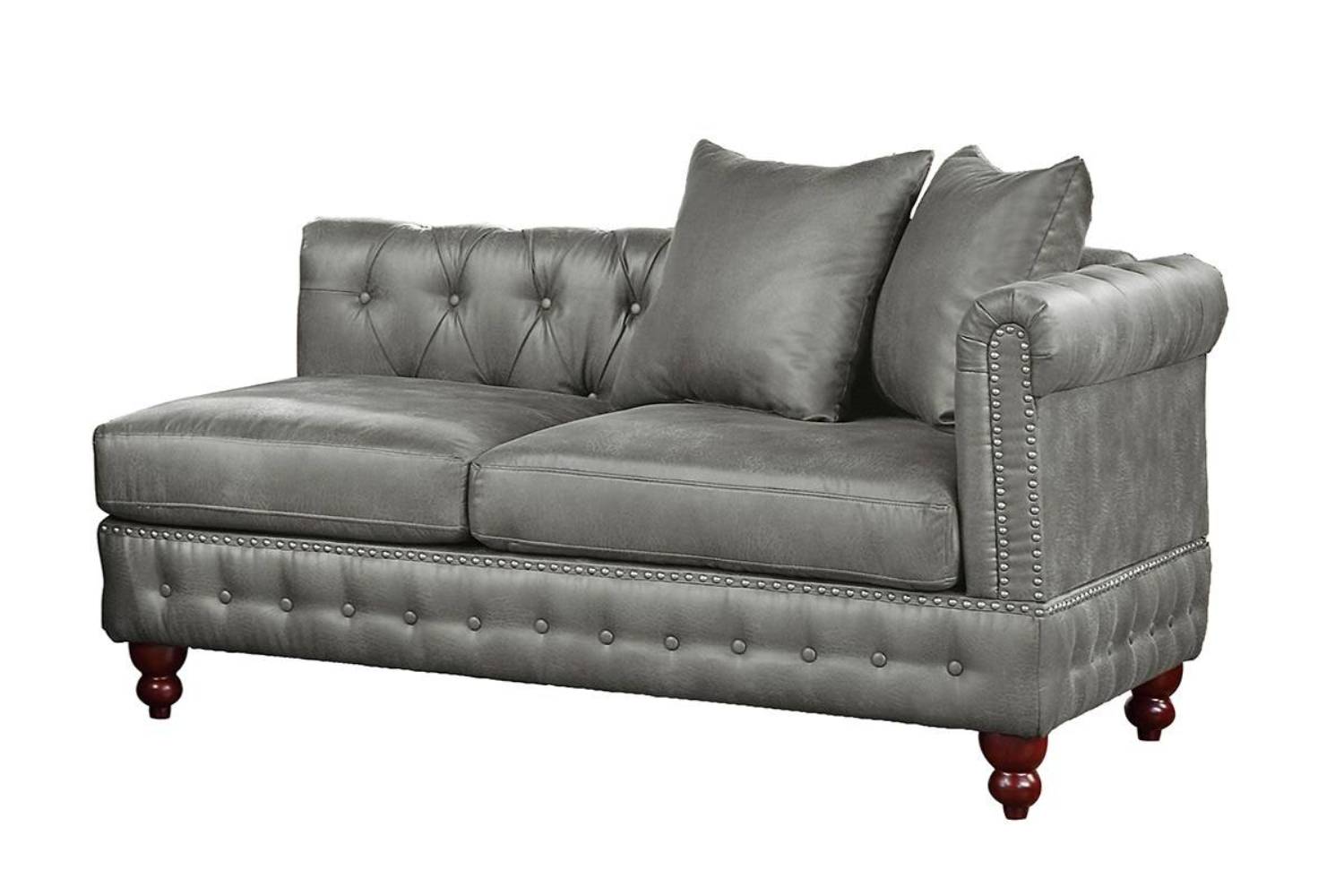 Slate Gray 4Pc Sectional Set 2X Reversible Loveseat Chaise And 2X Ottomans Tufted Couch Pillows Light Slate Grey Faux Leather Wood Primary Living Space Tight Back Contemporary,Luxury,Traditional U