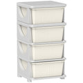 Qaba 4 Tier Kids Storage Unit, 4 Drawer Chest Toy Organizer Plastic Bins For Kids Bedroom Nursery Kindergarten Living Room For Boys Girls Toddlers, Cream White Cream White Plastic