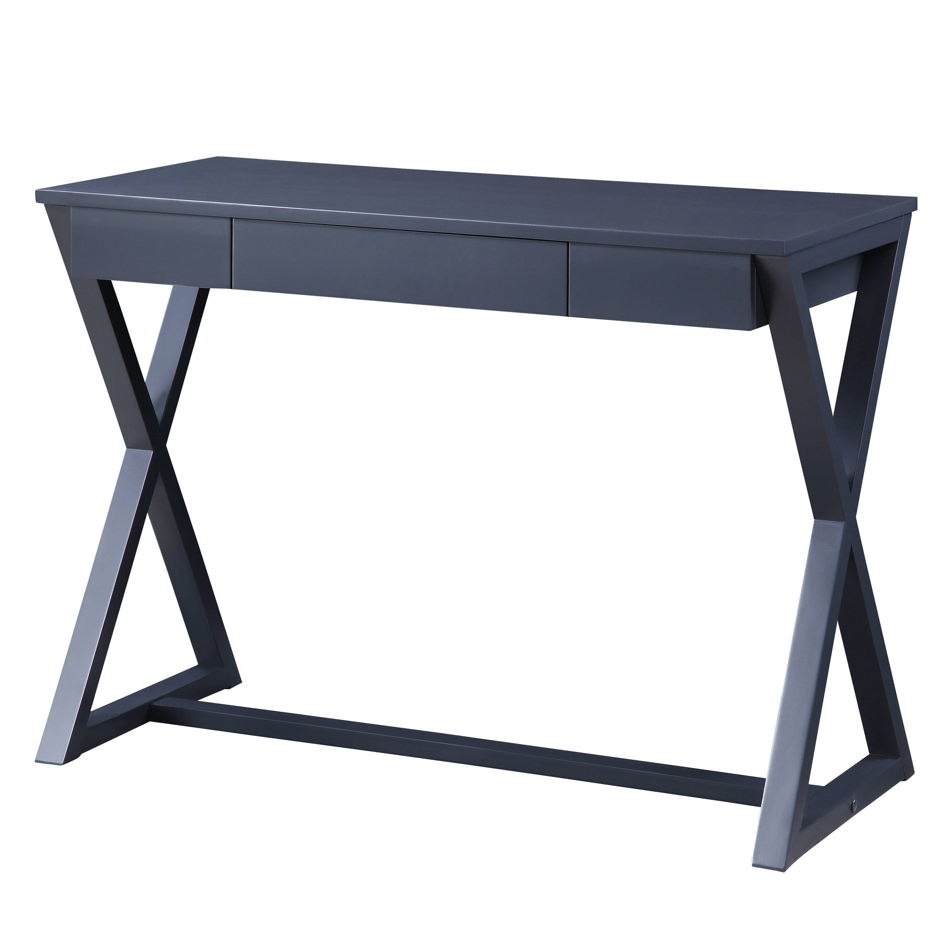 Charcoal 1 Drawer Writing Desk With X Shaped Base Charcoal Writting Desk Office Freestanding Poplar Rectangular Drawers Desk Wood Sled