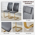 Table And Chair Set, The Table Is Equipped With A Marble Patterned Mdf Tabletop And Gold Table Legs.Dining Chairs,Gold Legged Upholstered Chairs Made Of Artificial Leather. Grey Gold Seats 4 Mdf