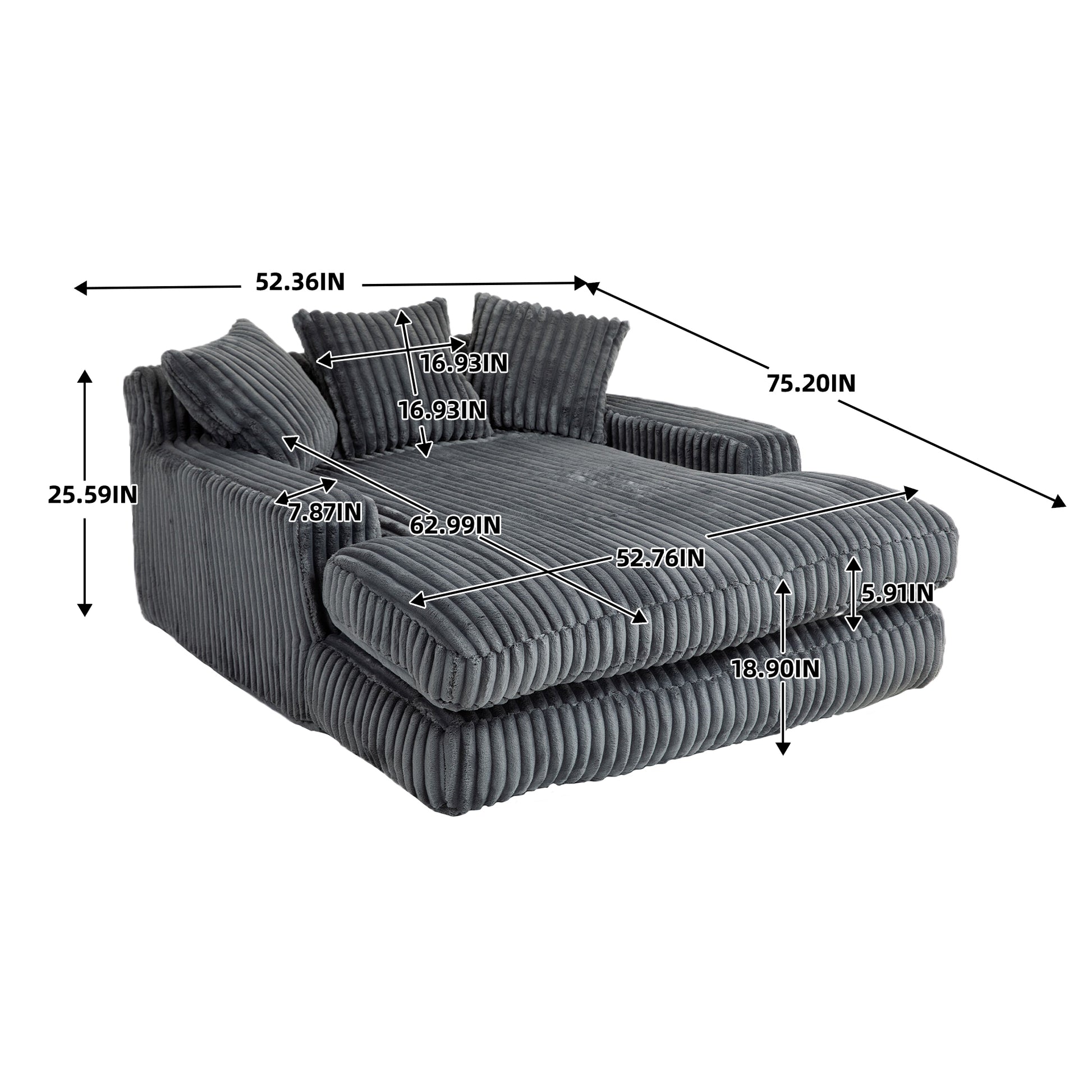 Coolmore Corduroy Lazy Sofa With 3 Back Pillows,Comfy Sofa Deep Seat Couch For Living Room,Club Dark Gray Dark Gray Primary Living Space Foam Corduroy 1 Seat