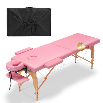 Massage Table Portable Massage Bed Lash Bed With Carrying Case Spa Table Height Adjustable, Salon Bed Face Cradle Bed Pink Faux Leather