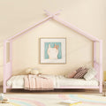 Twin Size Metal House Platform Bed, Pink Box Spring Not Required Twin Pink Metal Bedroom Bed Frame Metal