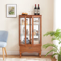 Lighted Glass Cabinet Glass Wine Cabinet Curio Display Cabinet With Adjustable Glass Shelves 2 Doors And 1 Drawer Cabinet Bulb Included Oak Oak Mdf Glass