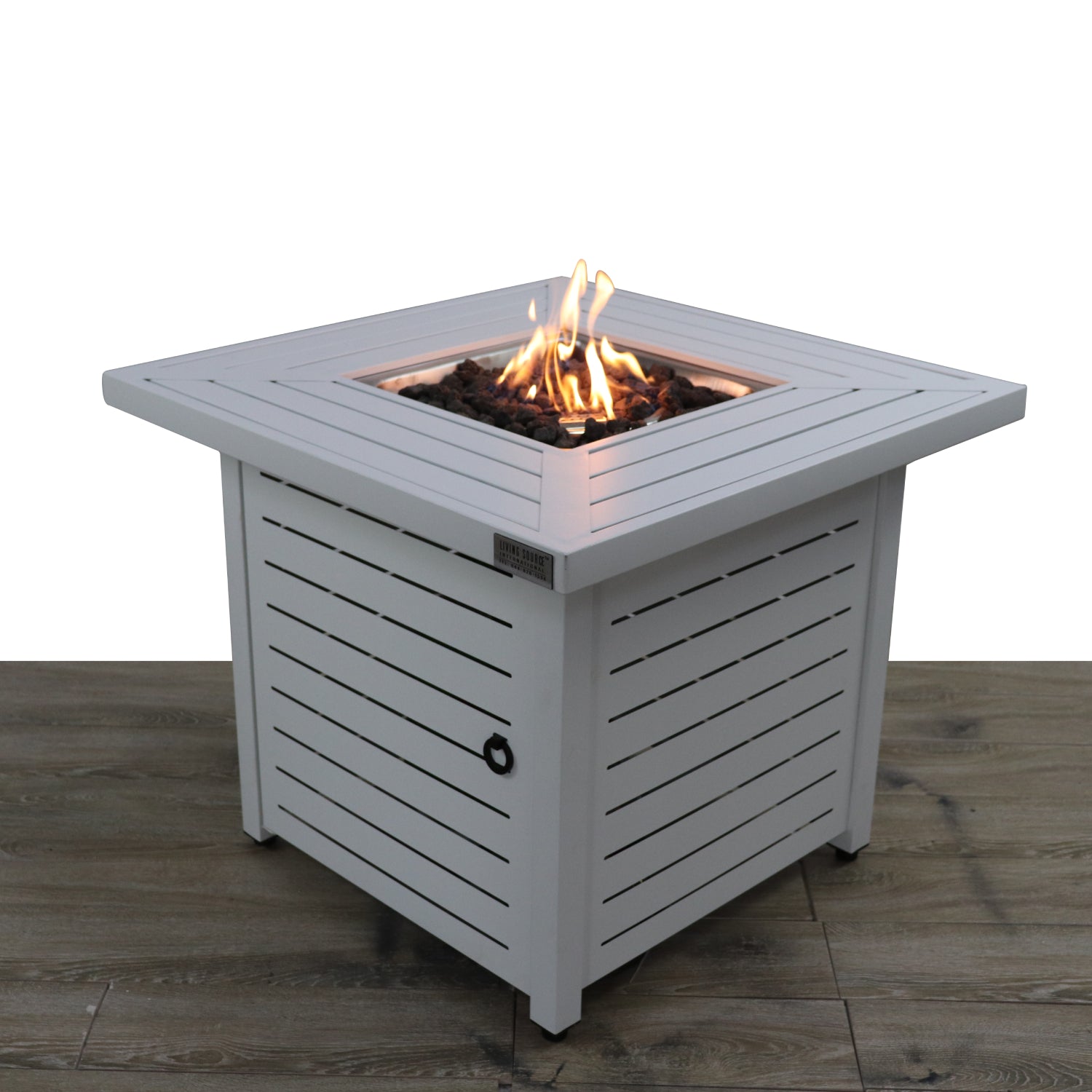 25" H X 30" W Steel Propane Natural Gas Fire Pit Table Antique White Gray Garden & Outdoor Modern Stone Steel