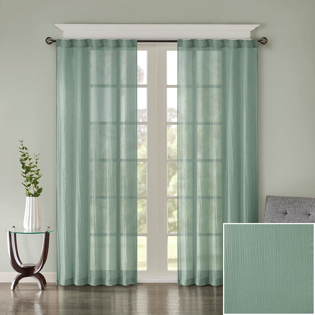 Solid Crushed Curtain Panel Pair 2 Pcs Window Panels Aqua Polyester