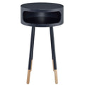 Black And Natural Round 1 Shelf End Table Black Natural Primary Living Space Contemporary Rubberwood Shelves Round Wood Metal