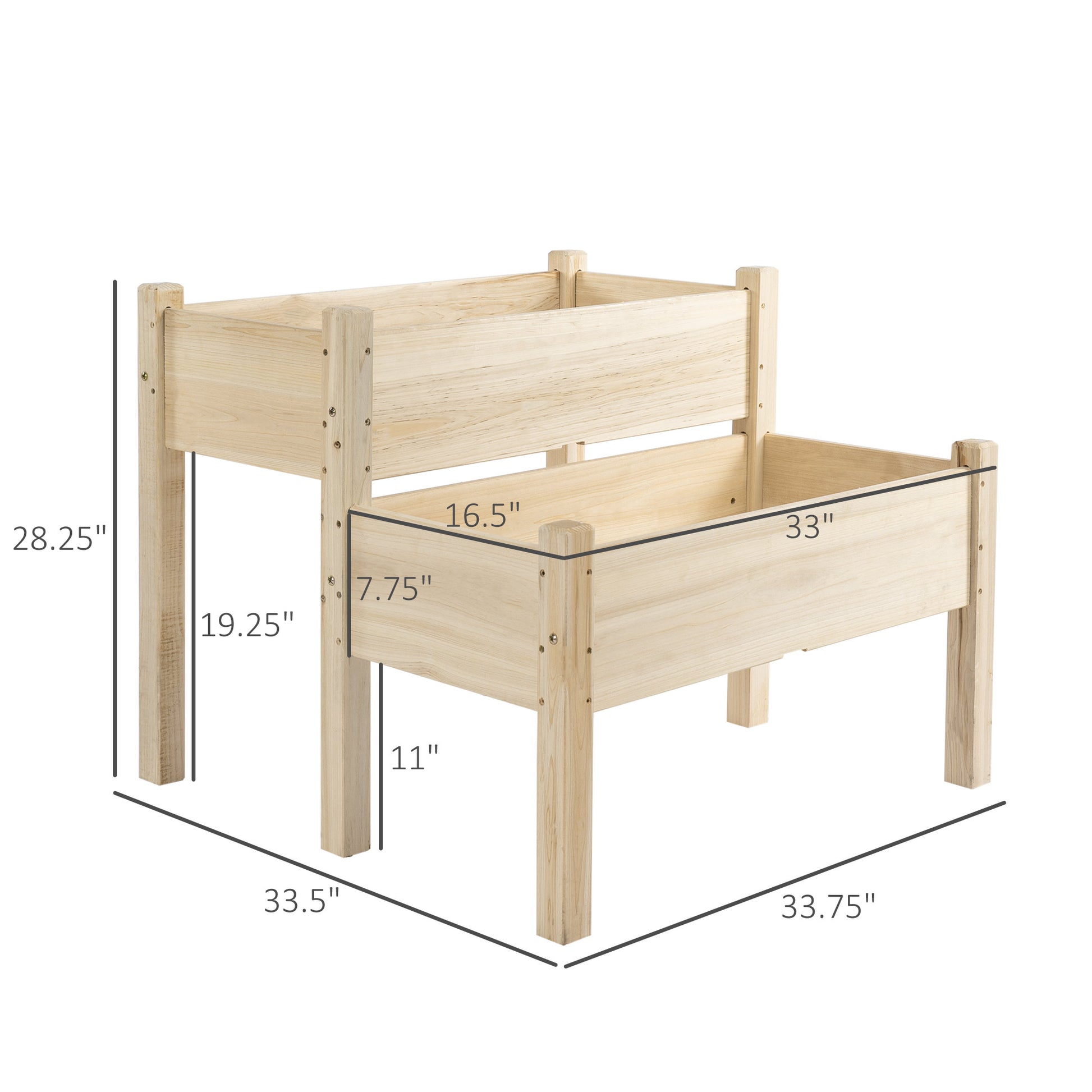 Outsunny 34"X34"X28" Raised Garden Bed, 2 Tier Elevated Wood Planter Box For Backyard, Patio To Grow Vegetables, Herbs, And Flowers, Natural Natural Wood