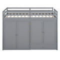 Twin Size Loft Bed With Drawer, Two Wardrobes And Mirror, Gray Gray Solid Wood Mdf