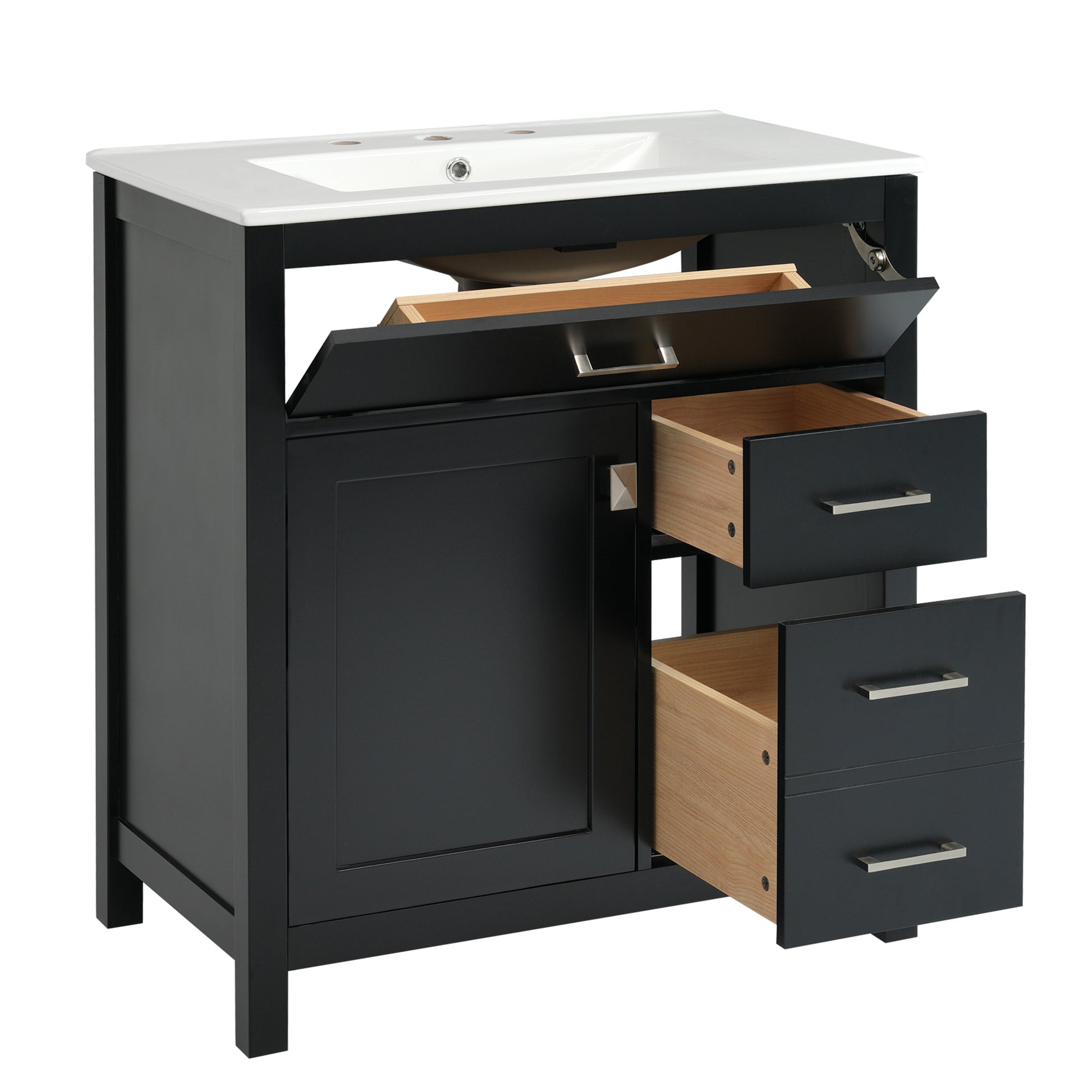 30 Inch Black Bathroom Vanity With Ceramic Sink And Large Storage Ideal Choice For Small Bathrooms Black Bathroom Solid Wood Mdf