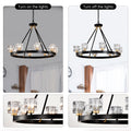 Matte Black Gold Wagon Wheel Chandelier Farmhouse Modern Small Crystal Round Chandelier For Living Room Kitchen Island Foyer Hallway Entryway Bedroom Rustic Dining Room Light Fixture Ceiling Hanging