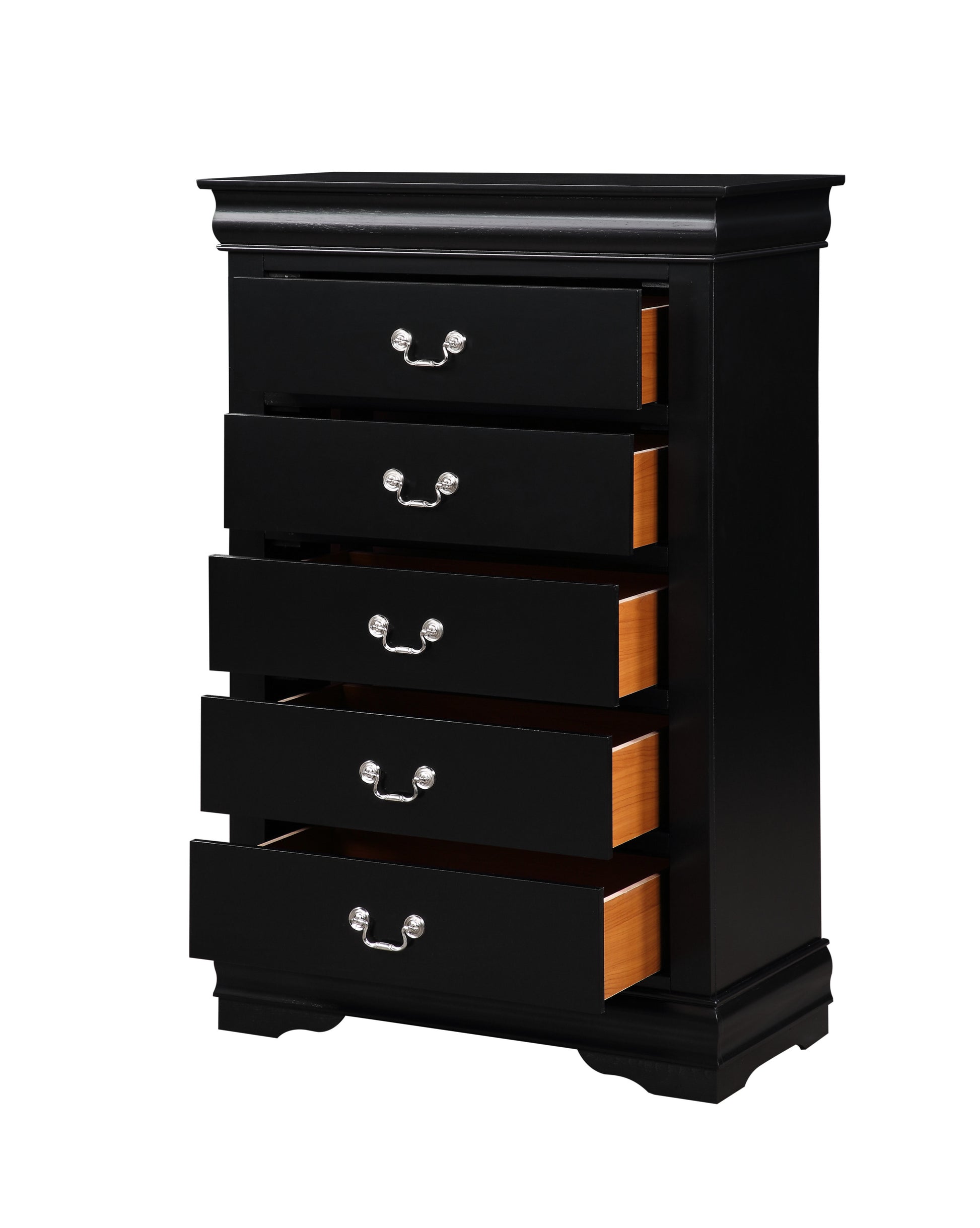 Black 5 Drawer Chest With Metal Handle Black Bedroom Particle Board Mdf