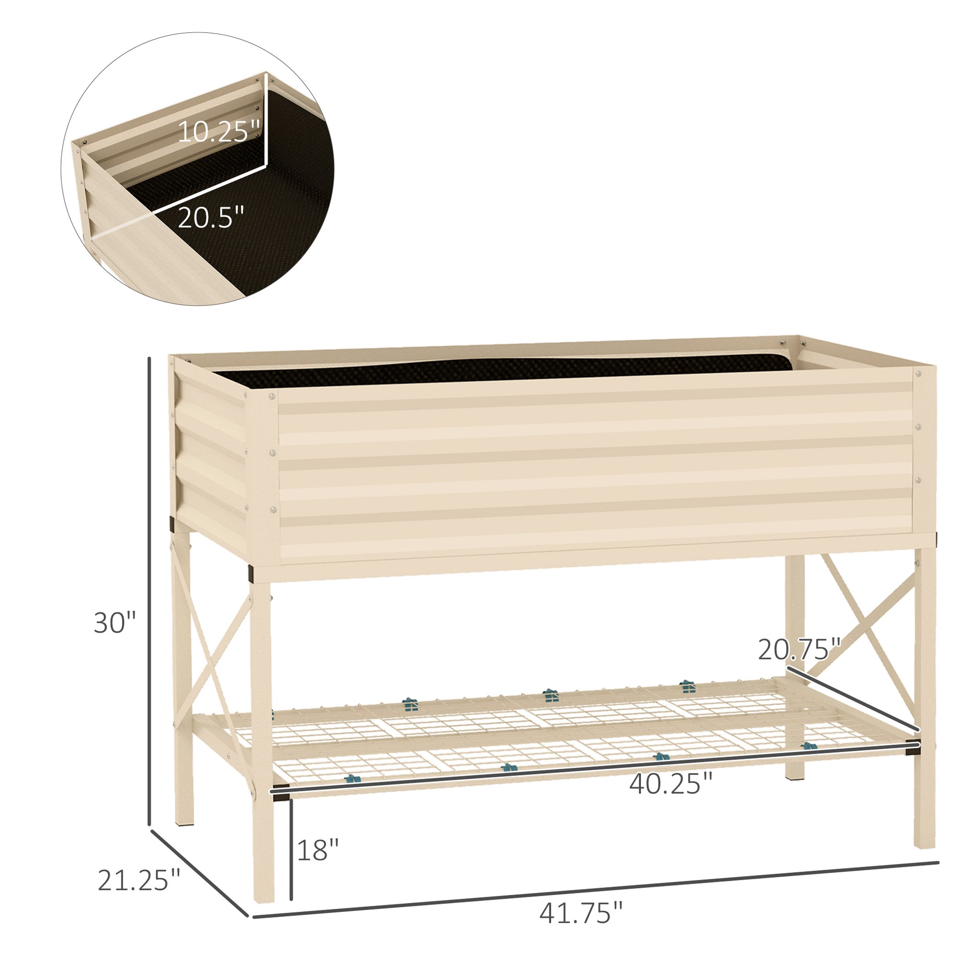 Outsunny Raised Garden Bed With Galvanized Steel Frame, Storage Shelf And Bed Liner, Elevated Planter Box With Legs For Vegetables, Flowers, Herbs, Cream Cream White Steel