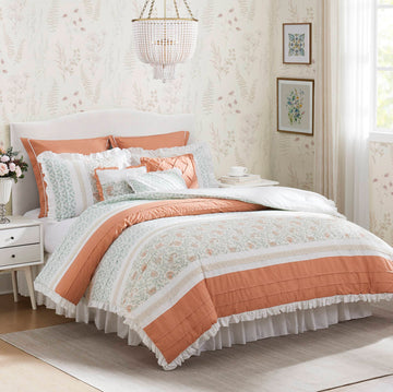 9 Piece Cotton Percale Comforter Set Coral Queen Queen Coral Polyester