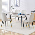 Modern Minimalist Dining Table. Imitation Marble Patterned Stone Burning Tabletop With Black Metal Legs.Modern Dining Chair With Pu Artificial Leather Backrest Cushion And Black Metal Legs.F 001 C 007 Black Gold Sintered Stone