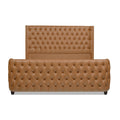 Brooklyn King Tufted Panel Bed Headboard And Footboard Set, Caramel Tan Brown Faux Leather Box Spring Required King Tan Brown Wood Foam Faux Leather Faux Leather