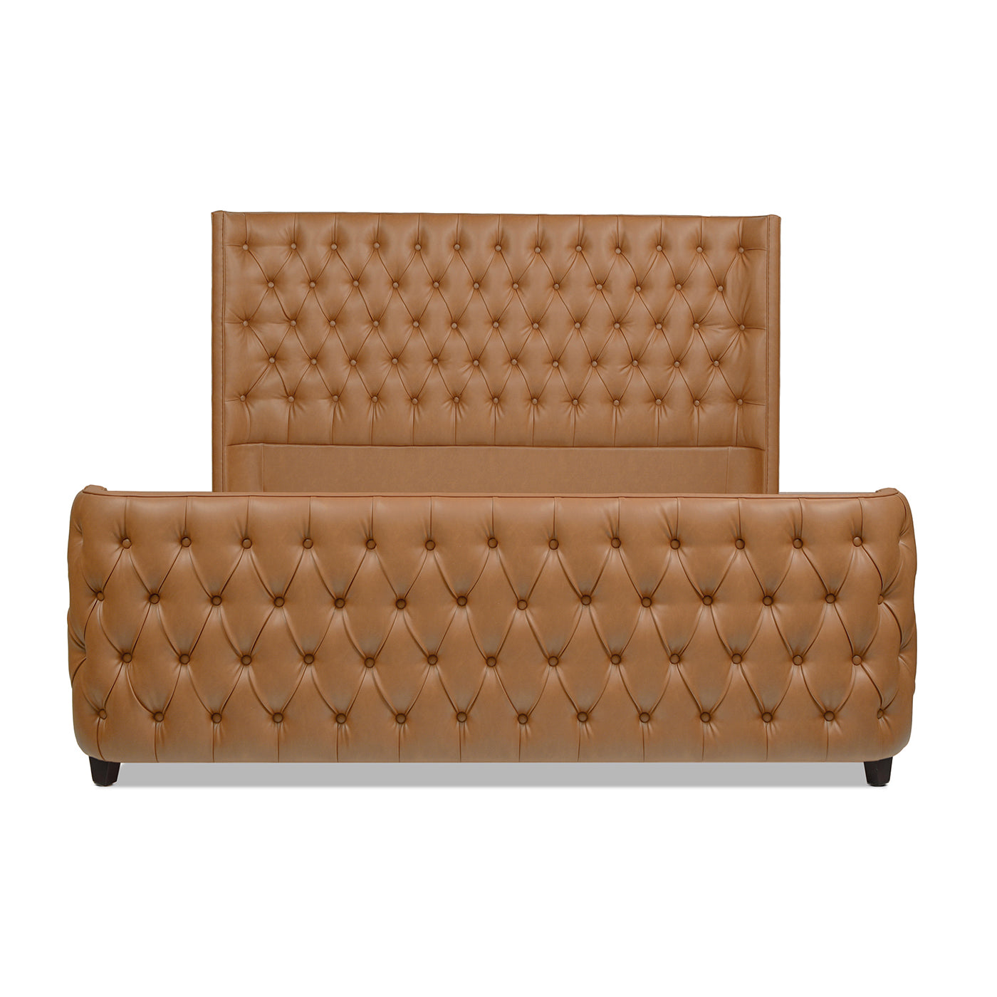 Brooklyn King Tufted Panel Bed Headboard And Footboard Set, Caramel Tan Brown Faux Leather Box Spring Required King Tan Brown Wood Foam Faux Leather Faux Leather