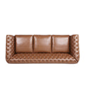 84.50'' Mid Century Cognac Brown 3 Seater Sofa, Pu, Classic Retro Sofa With Rolled Arms Modern, Elegant, And Comfortable Couch, Perfect For Living Room, Office, Bedroom, Primary Living Spaces Cognac Wood Primary Living Space Medium Soft Tight Back Medium