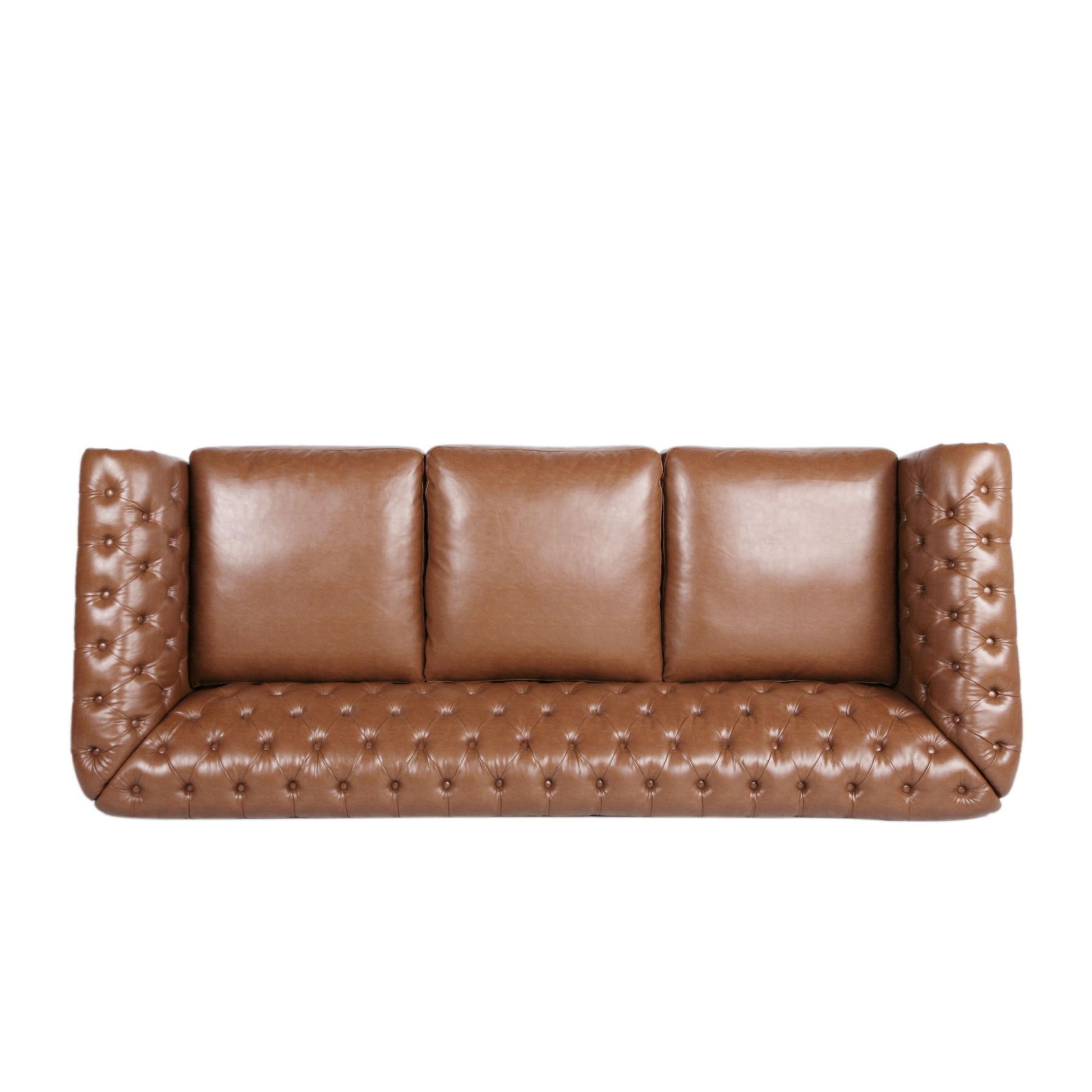 84.50'' Mid Century Cognac Brown 3 Seater Sofa, Pu, Classic Retro Sofa With Rolled Arms Modern, Elegant, And Comfortable Couch, Perfect For Living Room, Office, Bedroom, Primary Living Spaces Cognac Wood Primary Living Space Medium Soft Tight Back Medium