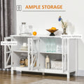 Homcom Sideboard, Buffet Cabinet With 4 Tempered Glass Doors And Adjustable Storage Shelf, Credenza, White White Mdf