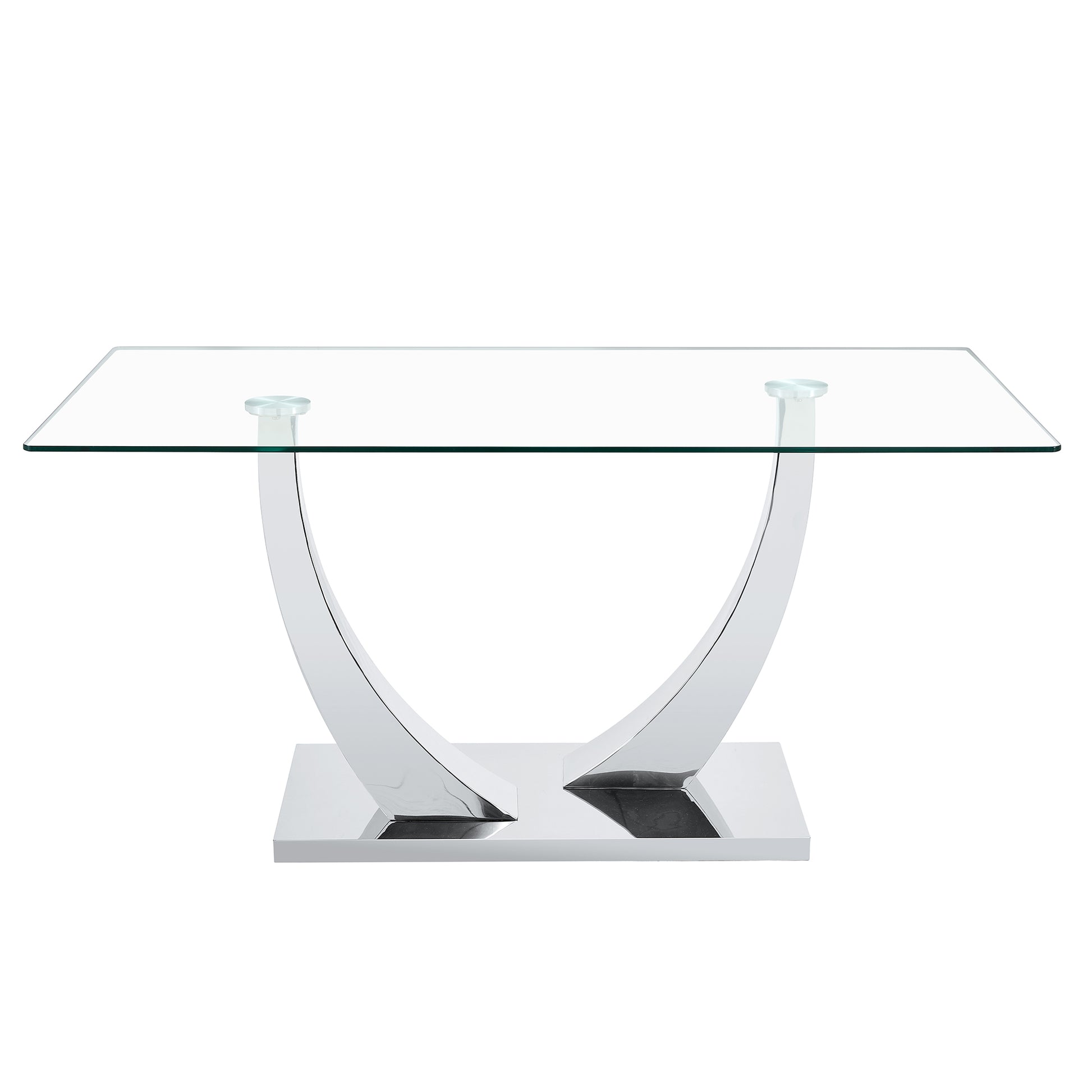 Table And Chair Set.Contemporary, Minimalist Rectangular Dining Table Featuring A Clear Tempered Glass Top And Sleek Silver Legs. Paried With Chairs Made Of Pu Material Cushion And Silver Metal Legs. Black Seats 6 Glass Metal