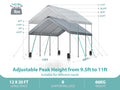 12*20 Heavy Duty Carport Canopy Extra Large Portable Car Tent Garage With Adjustable Peak Height From 9.5Ft To 11Ft,Metal Roof &Side Walls For Car, Suv,Boats&Truck Party Tent Shelter Logic Storage Gray Rectangular None Garden & Outdoor Water Resistant