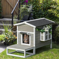 Pawhut Wooden Cat House Outdoor With Door, Weatherproof 2 Floor Cat Shelter With Asphalt Roof, Balcony, Dark Gray Gray Wood